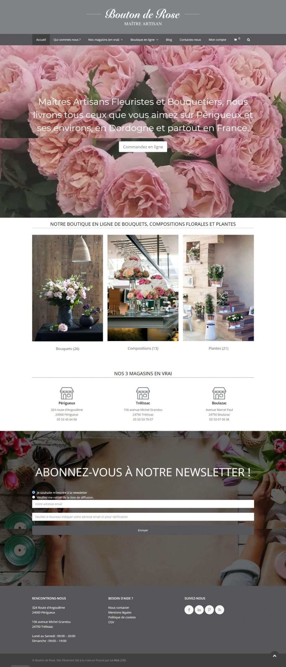 Page d'accueil du fleuriste Bouton de Rose à Périgueux
